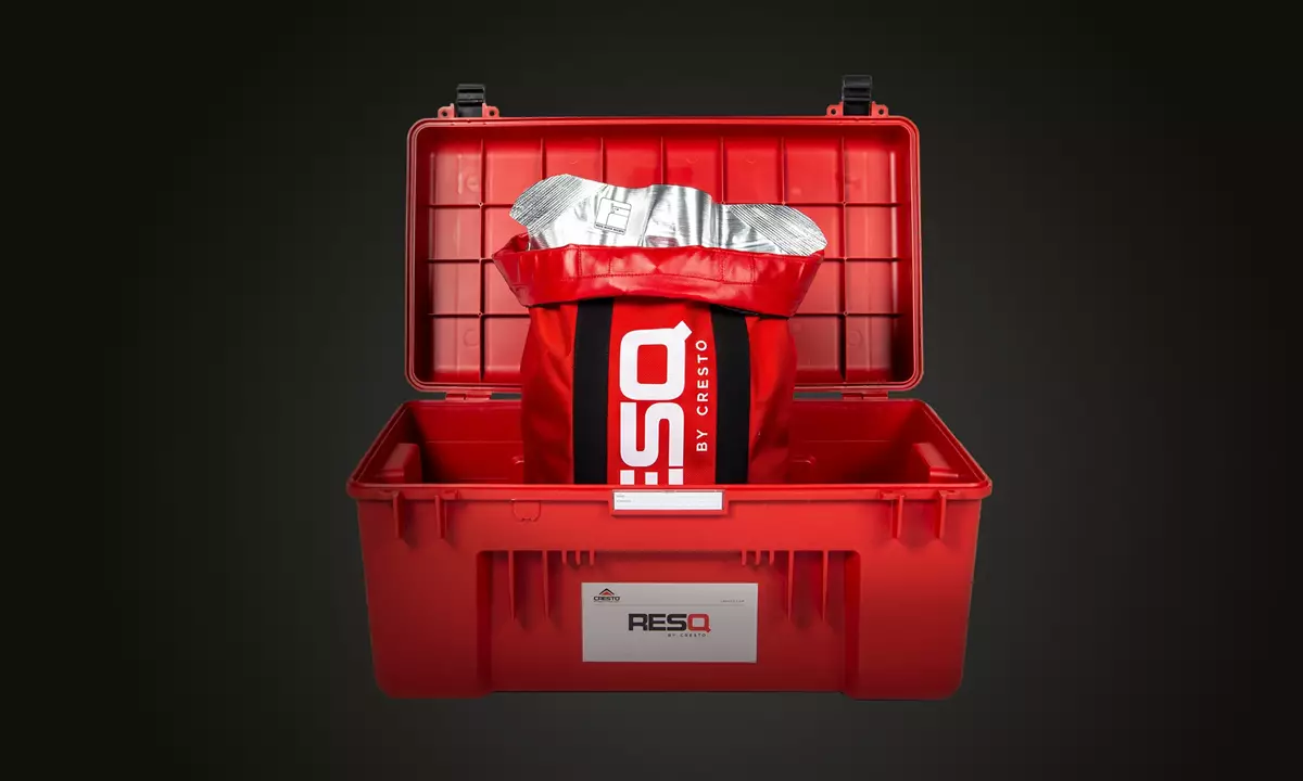 Red RESQ box with vacuum packed rescue equipment